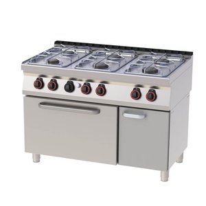 RedFox Gas Cooker with 6 Burners, Cupboard with Doors and Gas Oven GN 2/1, 37 kW RedFox Gas Cooker with 6 Burners, Cupboard with Doors and Gas Oven GN 2/1, 37 kW
