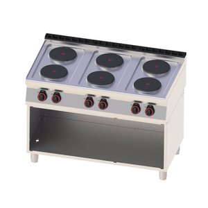 RedFox Electric Cooker with 6 Round Hot Plates ø 220 mm, Open Cupboard and 6-Step Adjustment, 15,6 kW RedFox Electric Cooker with 6 Round Hot Plates ø 220 mm, Open Cupboard and 6-Step Adjustment, 15,6 kW