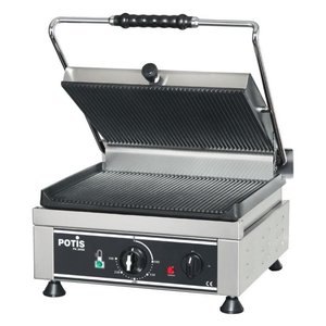 Potis Grill kontaktowy pojedyńczy, żeliwny, elektryczny 1/2 gładka 1/2 ryflowana, 2,5 kW, 230/400V, 410x500x(h)300 mm Potis Grill kontaktowy pojedyńczy, żeliwny, elektryczny 1/2 gładka 1/2 ryflowana, 2,5 kW, 230/400V, 410x500x(h)300 mm