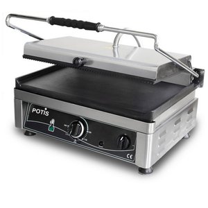 Potis Grill kontaktowy pojedyńczy, żeliwny, elektryczny 1/2 gładka 1/2 ryflowana, 3 kW, 230/400V, 510x500x(h)300 mm Potis Grill kontaktowy pojedyńczy, żeliwny, elektryczny 1/2 gładka 1/2 ryflowana, 3 kW, 230/400V, 510x500x(h)300 mm