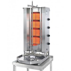 Potis Kebab gazowy 4 palniki, wsad 70 kg, 14 kW, 550x510x(h)1030 mm z tacą na tłuszcz o wym. 550x550 mm Potis Kebab gazowy 4 palniki, wsad 70 kg, 14 kW, 550x510x(h)1030 mm z tacą na tłuszcz o wym. 550x550 mm
