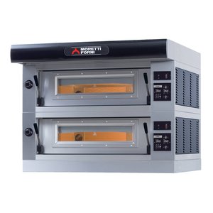 Moretti Forni Piec 2-komorowy do pizzy z okapem i bazą, elektryczny 19,2 kW, 1320x1650x1050 mm, 18xØ300 mm, MORETTI FORNI Moretti Forni Piec 2-komorowy do pizzy z okapem i bazą, elektryczny 19,2 kW, 1320x1650x1050 mm, 18xØ300 mm, MORETTI FORNI