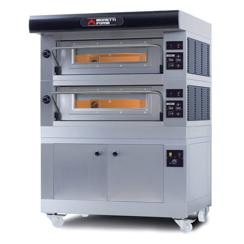 Moretti Forni Piec 2-komorowy do pizzy z okapem i bazą, elektryczny 19,2 kW, 1320x1650x1050 mm, 18xØ300 mm, MORETTI FORNI Moretti Forni Piec 2-komorowy do pizzy z okapem i bazą, elektryczny 19,2 kW, 1320x1650x1050 mm, 18xØ300 mm, MORETTI FORNI