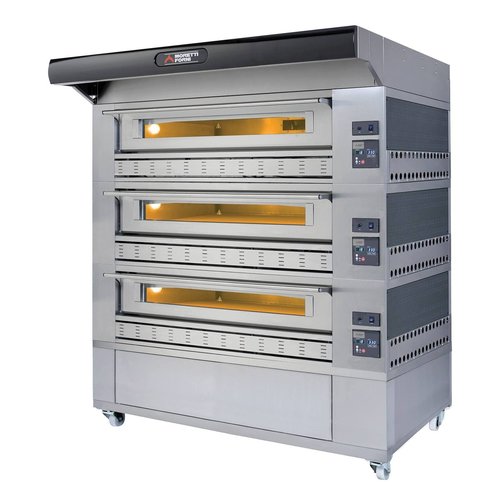Moretti Forni Piec 3-komorowy do pizzy z okapem i bazą, gazowy 64,5 kW, 1470x1480x1770/2700 mm, 18xØ300 mm, MORETTI FORNI Moretti Forni Piec 3-komorowy do pizzy z okapem i bazą, gazowy 64,5 kW, 1470x1480x1770/2700 mm, 18xØ300 mm, MORETTI FORNI
