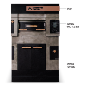 Moretti Forni Piec 3-komorowy do pizzy z okapem i komorą rozrostu, elektryczny 16,8 kW, 890x1460x2105 mm, 6xØ450 mm, MORETTI FORNI Moretti Forni Piec 3-komorowy do pizzy z okapem i komorą rozrostu, elektryczny 16,8 kW, 890x1460x2105 mm, 6xØ450 mm, MORETTI FORNI
