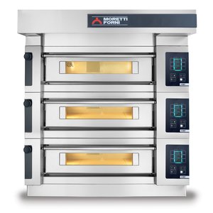 Moretti Forni Piec 3-komorowy do pizzy z okapem i bazą, elektryczny 39,6 kW, 1370x1990x1430 mm, 27xØ300 mm, MORETTI FORNI Moretti Forni Piec 3-komorowy do pizzy z okapem i bazą, elektryczny 39,6 kW, 1370x1990x1430 mm, 27xØ300 mm, MORETTI FORNI