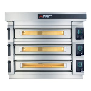Moretti Forni Piec 3-komorowy do pizzy z okapem i bazą, elektryczny 51,9 kW, 1660x1990x1430 mm, 48xØ300 mm, MORETTI FORNI Moretti Forni Piec 3-komorowy do pizzy z okapem i bazą, elektryczny 51,9 kW, 1660x1990x1430 mm, 48xØ300 mm, MORETTI FORNI