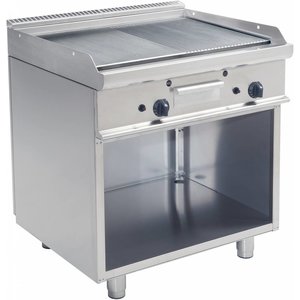 Saro Gas Griddle 790 x 530 mm, Smooth/Ribbed, 2 Heating Zones, 12 kW on Half-Open Base Saro Gas Griddle 790 x 530 mm, Smooth/Ribbed, 2 Heating Zones, 12 kW on Half-Open Base