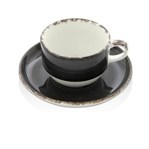 Fine Dine Stackable Black Cup with Saucer 230 ml, Earth Colours Onyx