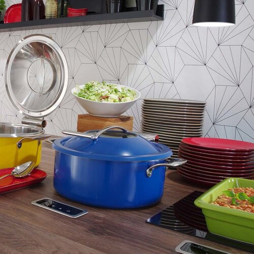 Fine Dine Podgrzewacz indukcyjny okrągły z przeszkloną pokrywą na zawiasach 4,5 L , niebieski Fine Dine Podgrzewacz indukcyjny okrągły z przeszkloną pokrywą na zawiasach 4,5 L , niebieski