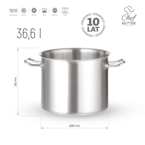 Chef de Cuisine Garnek wysoki 36,6 L Ø 360 mm ze stali nierdzewnej