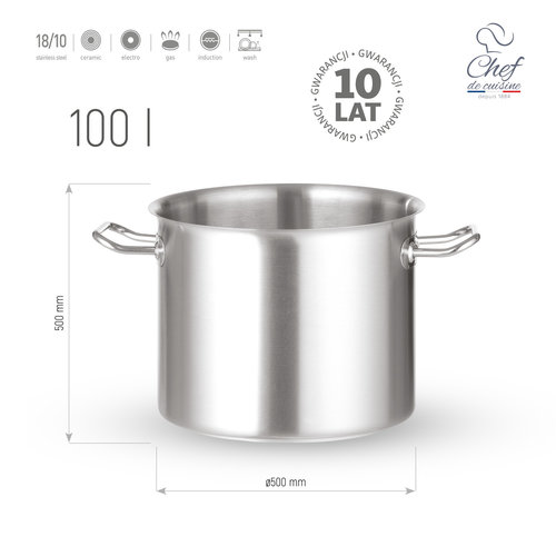 Chef de Cuisine Garnek wysoki 100 L Ø 500 mm ze stali nierdzewnej Chef de Cuisine Garnek wysoki 100 L Ø 500 mm ze stali nierdzewnej