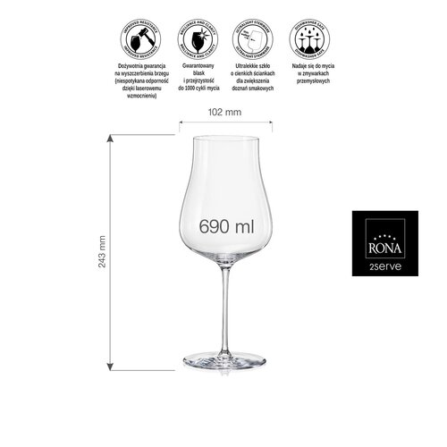 Rona Kieliszek do win białych,różowych oraz młodych czerwonych Linea Umana, 690ml Rona Kieliszek do win białych,różowych oraz młodych czerwonych Linea Umana, 690ml