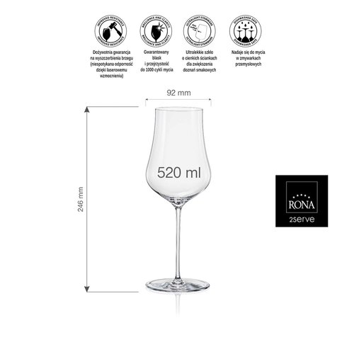 Rona Kieliszek do wody gazowanej oraz różowych i białych win Linea Umana, 520ml