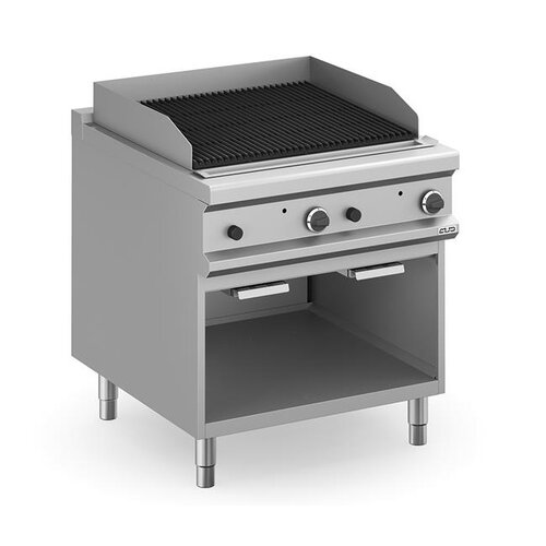 MBM Gazowa płyta grillowa 640x373 mm, ryflowana, żeliwna 20 kW na podstawie półotwartej MBM Gazowa płyta grillowa 640x373 mm, ryflowana, żeliwna 20 kW na podstawie półotwartej