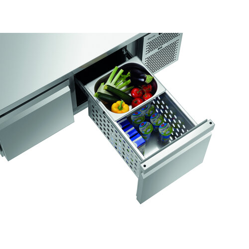 Bartscher Stół chłodniczy z 2 szufladami od -2 do 8°C, agergat boczny Bartscher Stół chłodniczy z 2 szufladami od -2 do 8°C, agergat boczny