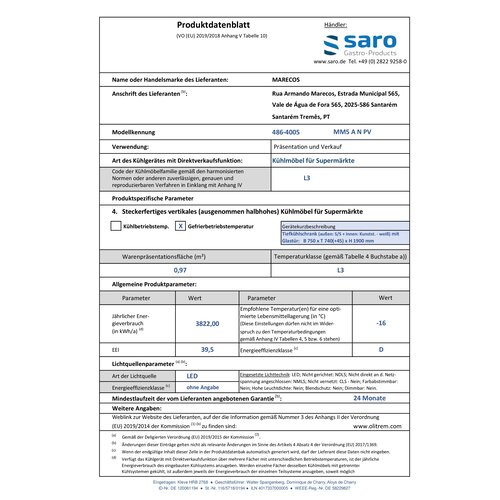 Saro Szafa mroźnicza przeszklona 525 L, od -22 do -18 °C, srebrna Saro Szafa mroźnicza przeszklona 525 L, od -22 do -18 °C, srebrna
