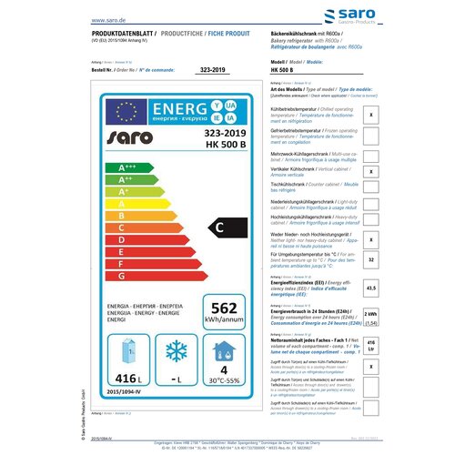 Saro Szafa chłodnicza 410 L, od -2 do 8 °C Saro Szafa chłodnicza 410 L, od -2 do 8 °C