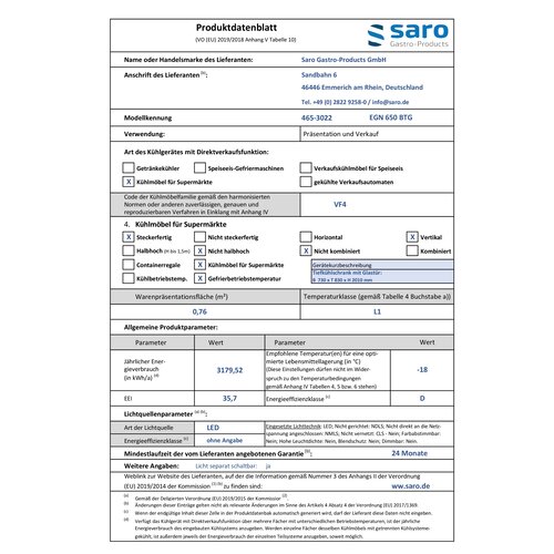 Saro Szafa mroźnicza przeszklona 650 L, od -22 do -18 °C, srebrna Saro Szafa mroźnicza przeszklona 650 L, od -22 do -18 °C, srebrna
