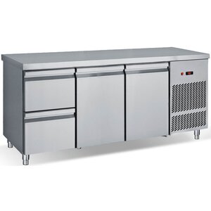 Saro Stół chłodniczy z 2-drzwiami i 2 szufladami 226 L, od 0 °C do 10 °C, agregat boczny Saro Stół chłodniczy z 2-drzwiami i 2 szufladami 226 L, od 0 °C do 10 °C, agregat boczny