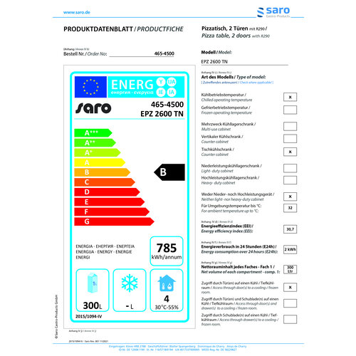 Saro Stół do pizzy 2-drzwiowy, 698 L, agregat z prawej strony Saro Stół do pizzy 2-drzwiowy, 698 L, agregat z prawej strony