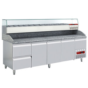 Diamond Stół chłodniczy 3- drzwiowy i 2 szufladami od -2 do 8 °C, 654L, z nadstawą chłodniczą 12x 1/4GN + 1x 1/9 GN, agregat boczny