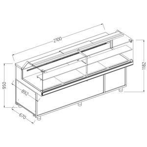 Diamond Witryna neutralna, szyba niska 2100x890x(h)1180 mm Diamond Witryna neutralna, szyba niska 2100x890x(h)1180 mm