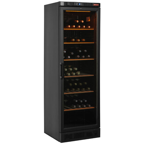 Diamond Chłodziarka na wino 1-drzwiowa, 380 L, 118 butelek, od 1 do 18 °C, drzwi uchylne, czarna Diamond Chłodziarka na wino 1-drzwiowa, 380 L, 118 butelek, od 1 do 18 °C, drzwi uchylne, czarna
