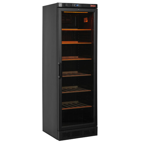 Diamond Chłodziarka na wino 1-drzwiowa, 380 L, 118 butelek, od 1 do 18 °C, drzwi uchylne, czarna