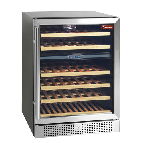 Diamond Chłodziarka na wino 1-drzwiowa, nastawna, drzwi uchylne 160L, 45 butelek 160W od 5 do 18°C 2-strefowa, srebrna Diamond Chłodziarka na wino 1-drzwiowa, nastawna, drzwi uchylne 160L, 45 butelek 160W od 5 do 18°C 2-strefowa, srebrna