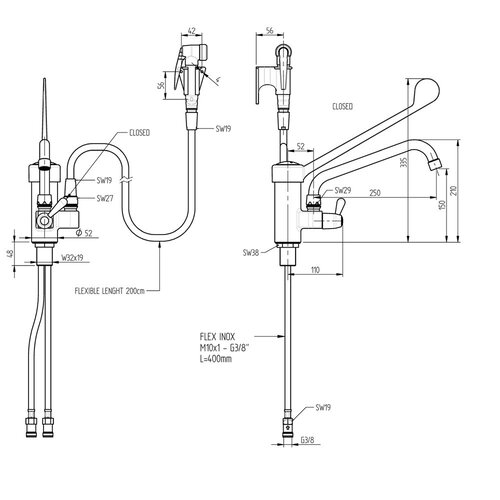 Diamond Bateria umywalkowa bezdotykowa stojąca prosta 250 mm, przyłącze 3/4''