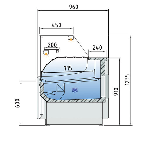 Diamond Lada chłodnicza, szyba prosta od 0 do 5°C, 960x1305x(h)1235 mm, wentylowana, czarna Diamond Lada chłodnicza, szyba prosta od 0 do 5°C, 960x1305x(h)1235 mm, wentylowana, czarna
