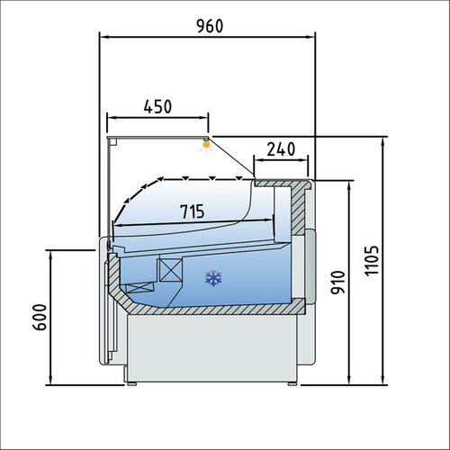 Diamond Lada chłodnicza, szyba prosta, niska od 0 do 5°C, 960x2525x(h)1105 mm, wentylowana, czarna Diamond Lada chłodnicza, szyba prosta, niska od 0 do 5°C, 960x2525x(h)1105 mm, wentylowana, czarna