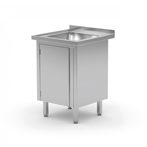 INOXI Table with sink and cabinet with hinged doors | 600x600 mm
