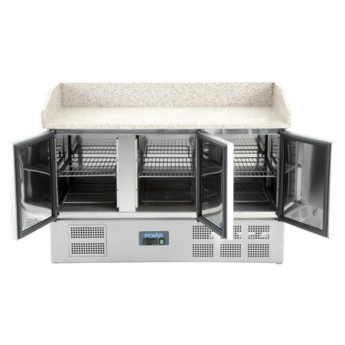 Polar Refrigeration  Stół do pizzy 3-drzwiowy 368 L z agregatem na dole i blatem z granitu