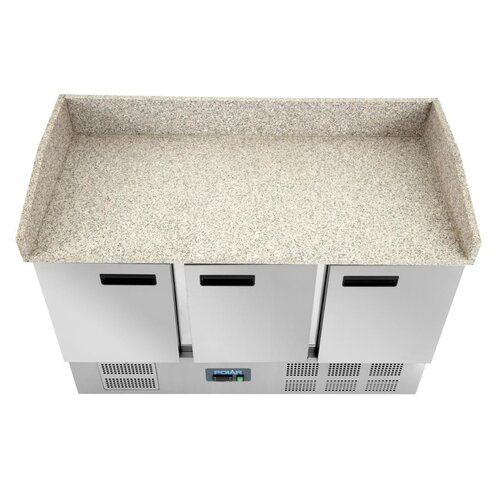 Polar Refrigeration  Stół do pizzy 3-drzwiowy 368 L z agregatem na dole i blatem z granitu