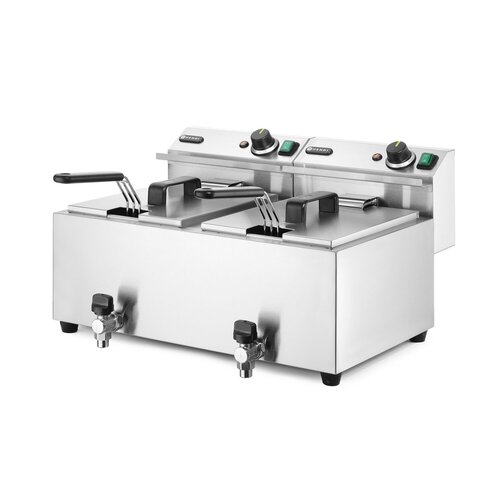 Hendi 2-Tank Countertop Electric Fryer 16 L, 2 x 3 kW with Drain Tap Hendi 2-Tank Countertop Electric Fryer 16 L, 2 x 3 kW with Drain Tap