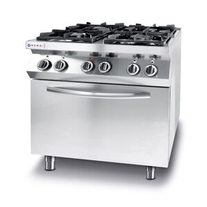 Hendi Gas Cooker with 4 Burners and Convection Electric Oven GN 1/1, 22 kW