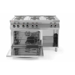 Hendi Electric Cooker with 6 Cooking Plates, Open Cupboard and Convection Electric Oven GN 1/1, 18,6 kW