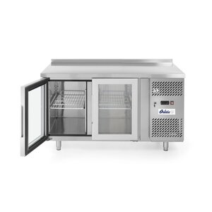 Arktic Double Door Refrigerated Table with Splashback 280 L, from 2 °C to 8 °C, Side-Mounted Compressor