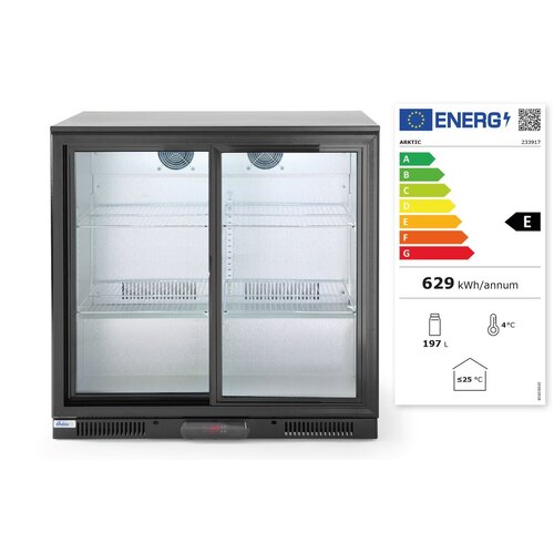 Arktic Chłodziarka barowa z 2 drzwiami suwanymi, od 2 °C do 10 °C, 228 L, czarna Arktic Chłodziarka barowa z 2 drzwiami suwanymi, od 2 °C do 10 °C, 228 L, czarna
