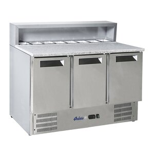 Arktic 3-doors Salad Prep Table with Top Unit and Granite Tabletop, 368 L, 2 °C to 8 °C, Bottom-Mounted Compressor Arktic 3-doors Salad Prep Table with Top Unit and Granite Tabletop, 368 L, 2 °C to 8 °C, Bottom-Mounted Compressor