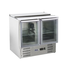 Arktic Stół chłodniczy sałatkowy 2-drzwiowy z polietylenową deską do krojenia, 2x 1/1 GN + 3x 1/6 GN, 247 L z przeszklonymi drzwiami, od 2 °C do 8 °C, agregat na dole