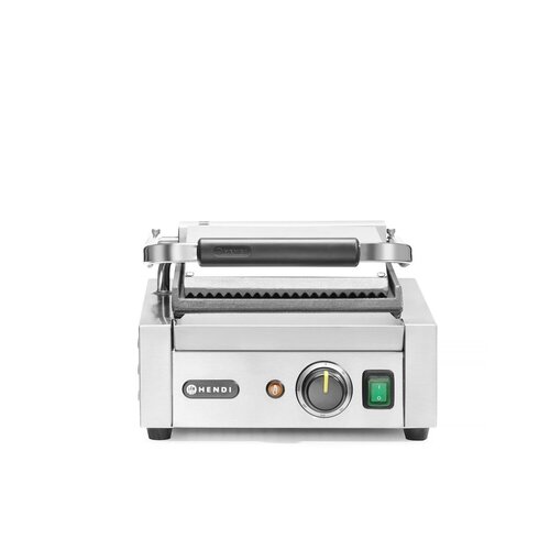 Hendi Single Cast Iron Contact Grill, Smooth Bottom Plate, Top Grooved, 220 x 230 mm, 1,8 kW Hendi Single Cast Iron Contact Grill, Smooth Bottom Plate, Top Grooved, 220 x 230 mm, 1,8 kW
