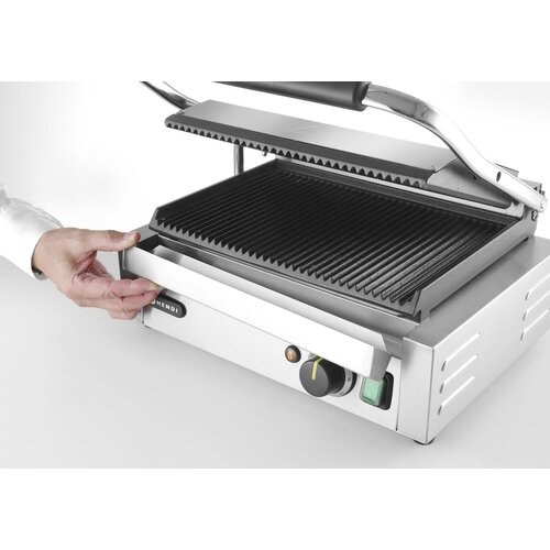 Hendi Single Cast Iron Contact Grill, Grooved Grill Plate, 340 x 230 mm, 2,2 kW Hendi Single Cast Iron Contact Grill, Grooved Grill Plate, 340 x 230 mm, 2,2 kW