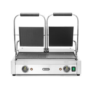 Hendi Double Cast Iron Contact Grill, 1/2 Smooth 1/2 Grooved Plate, 475 x 230 mm, 3,6 kW Hendi Double Cast Iron Contact Grill, 1/2 Smooth 1/2 Grooved Plate, 475 x 230 mm, 3,6 kW