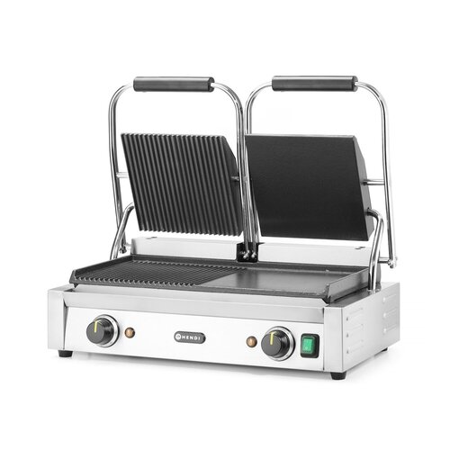 Hendi Double Cast Iron Contact Grill, 1/2 Smooth 1/2 Grooved Plate, 475 x 230 mm, 3,6 kW Hendi Double Cast Iron Contact Grill, 1/2 Smooth 1/2 Grooved Plate, 475 x 230 mm, 3,6 kW