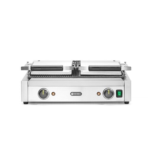 Hendi Double Cast Iron Contact Grill, 1/2 Smooth 1/2 Grooved Plate, 475 x 230 mm, 3,6 kW Hendi Double Cast Iron Contact Grill, 1/2 Smooth 1/2 Grooved Plate, 475 x 230 mm, 3,6 kW