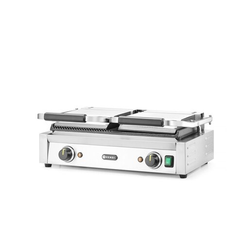 Hendi Double Cast Iron Contact Grill, 1/2 Smooth 1/2 Grooved Plate, 475 x 230 mm, 3,6 kW Hendi Double Cast Iron Contact Grill, 1/2 Smooth 1/2 Grooved Plate, 475 x 230 mm, 3,6 kW