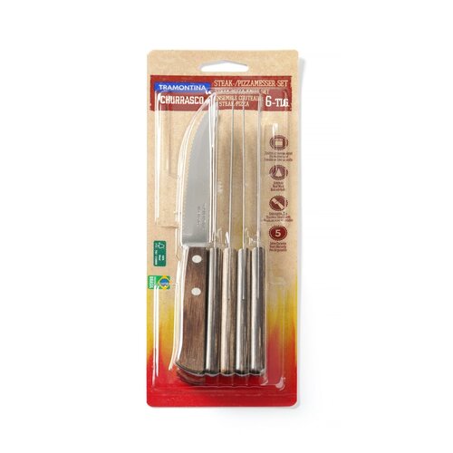Tramontina Zestaw noży do steków/pizzy, blister, 6szt., linia Churrasco, ciemny brąz Tramontina Zestaw noży do steków/pizzy, blister, 6szt., linia Churrasco, ciemny brąz